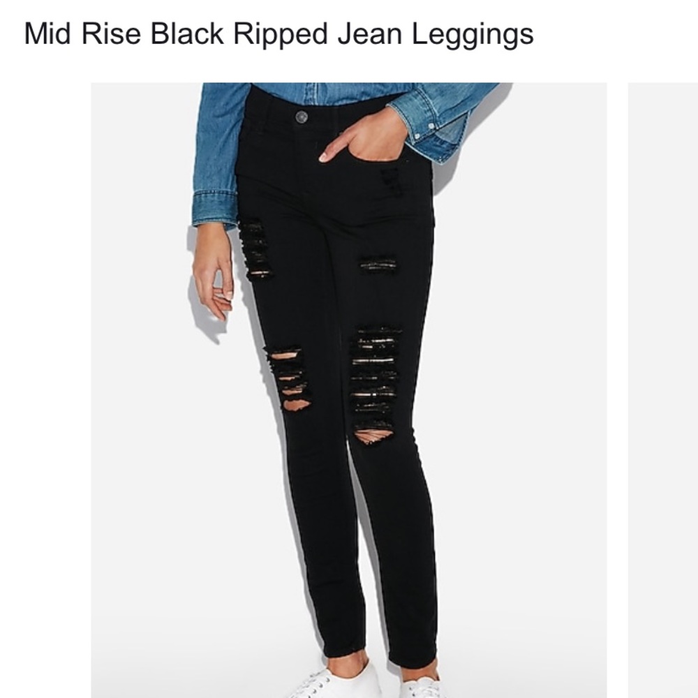 Express Mid Rise Black Ripped Jeans Leggings